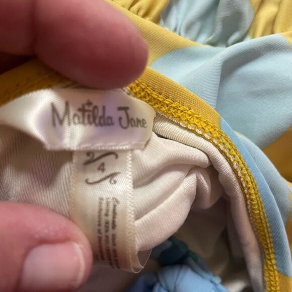 Matilda Jane Polka Dot Halter One Piece Blue Yellow Bathing Suit Girls 4T - Picture 8 of 8